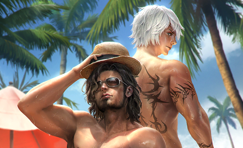 Characters from Mobius Final Fantasy at the beach